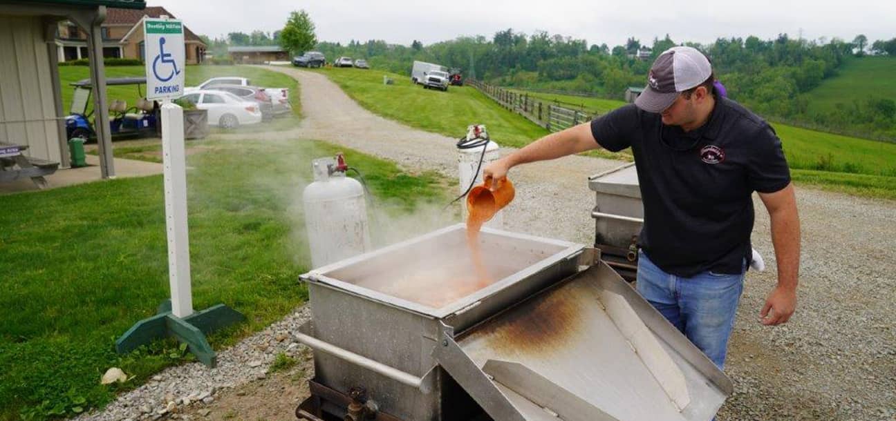 Seasoning the crawfish boil